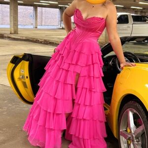 Elegant Pink Strapless Ruffle Dress